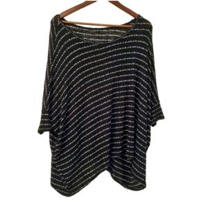 Boutique Black white striped oversized assymetrical bottom sweater